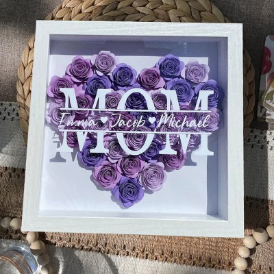 Personalized Mom Heart Shaped Monogram Flower Shadow Box Gift for Mom Grandma