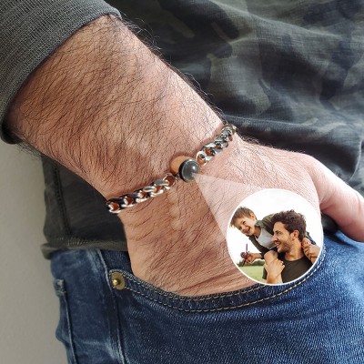 Personalized Memorial Photo Projection Men Bracelet with Picture Inside Father's Day Gifts Ideas