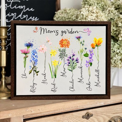 Personalized Mom's Garden Birth Month Flower Frame Sign with Kid Names Gift Ideas for Mom Grandma Mother's Day Gift Christmas Gift