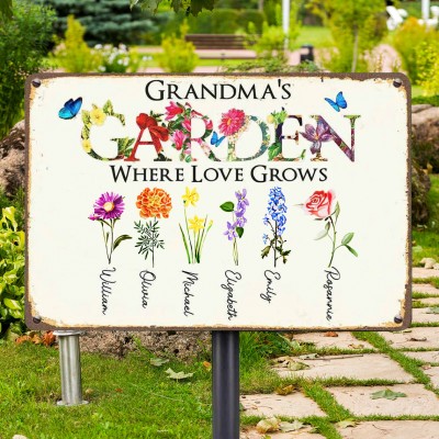 Personalized Grandma's Garden Birth Flower Sign Mother's Day Gift Outdoor Decor for Grandma 
