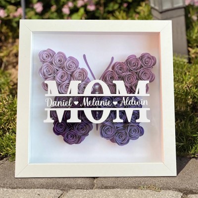 Personalized Butterfly Paper Flower Shadow Box Gift Ideas for Mom Grandma Birthday Gift New Mom Gift