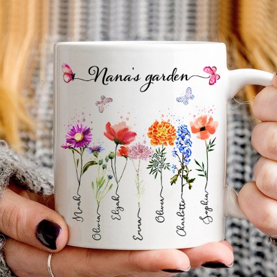 Custom Nana's Garden Birth Flower Mug Family Mug Mother's Day Gift Ideas Christmas Gift for Mom Grandma Nana