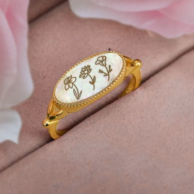 Personalized Engraved Birth Flower Ring Gift for Her