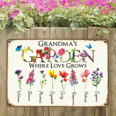Grandma's Garden Birth Flower Outdoor Sign Personalized Gift for Grandma Mother's Day Gift Ideas