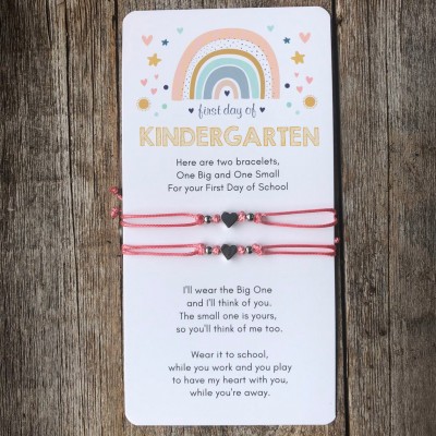 First Day of Kindergarten Mommy and Me Heart Matching Bracelets
