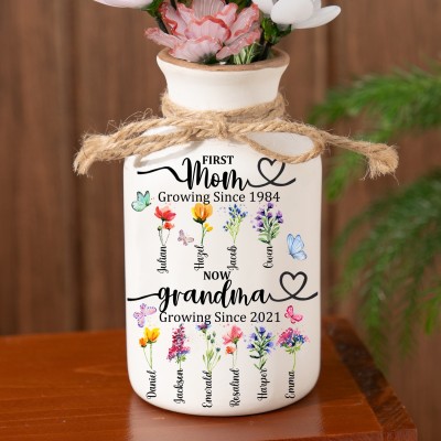 First Mom Now Grandma Personalized Birth Month Flower Vase Gift Ideas For Mom Grandma Mother's Day Gifts