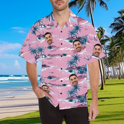 Personalized Hawaiian Shirt with Face Summer Gift Coconut Tree Face Shirt Party Couple Gift