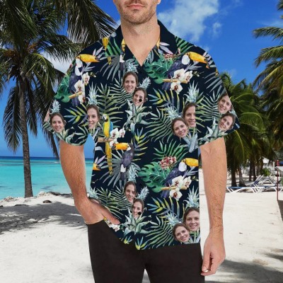 Custom Hawaiian Shirt with Face Summer Gift Flower Parrot Face Shirt Party Birthday Gift