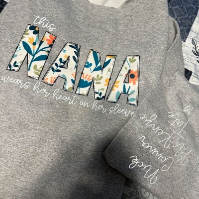 Custom This Nana Wear Her Heart On Her Sleeve Sweatshirt Hoodie Mother's Day Gift Ideas