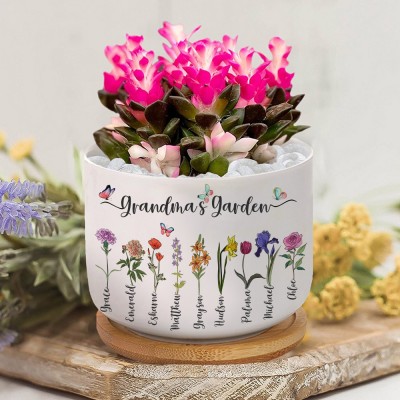 Customized Watercolor Birth Flower Pot To Grandma's Garden Meaningful Gift for Mom Grandma Mother's Day Gift Ideas