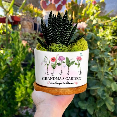 Personalized Grandma's Garden is Always in Bloom Birth Flower Plant Pot for Mom Grandma Mother's Day Gift