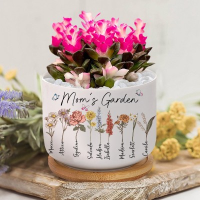 Custom Mom's Garden Birth Flower Outdoor Mini Pot Unique Gift for Mom Grandma Mother's Day Gift Ideas
