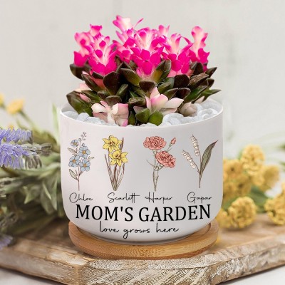 Custom Mom's Garden Love Grows Here Birth Flower Pot Unique Gift for Mom Grandma Mother's Day Gift Ideas