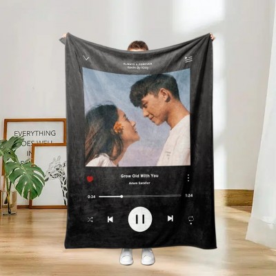 Personalized Spotify Scannable Photo Fleece Throw Blanket for Wedding Anniversary Valentine's Day Gift for Couples