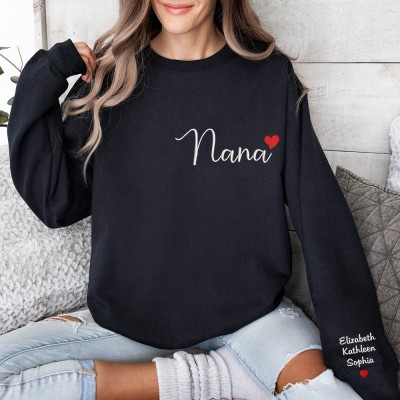 Custom Nana Sweatshirt with Grandkids Names On Sleeve Heartful Gift For Grandma Mom Mother's Day Gifts