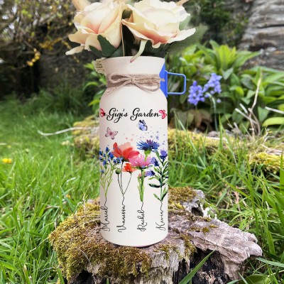 Custom Gigi's Garden Birth Flower Vase With Grandkids Names Mother's Day Gift Ideas Gift For Mom Grandma