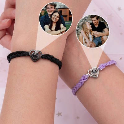 Personalized Couple Heart Photo Projection Bracelet for Men Love Gift for Girlfriend