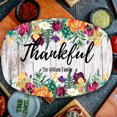 Personalized Thankful Serving Platter Thanksgiving Table Decor