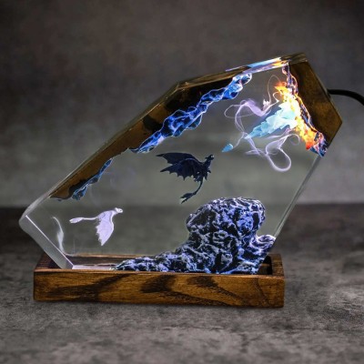 Handmade Dragon Couple Resin Wood Lamp Birthday Gift for Him Gifts for Couple Christmas Gift