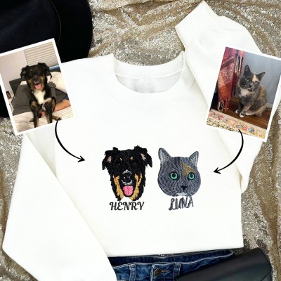 Custom Pet Face And Name Embroidered Sweatshirt Personalized Gift for Pet Lovers