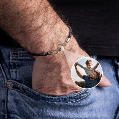 Personalized Men Photo Projection Bracelet with Picture Inside Unique Gift for Dad Father's Day Gifts