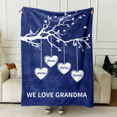 Personalized Family Tree Soft Sherpa Fleece Throw Blanket with Grandkids Names Gift Ideas for Grandma Mom Christmas Gifts