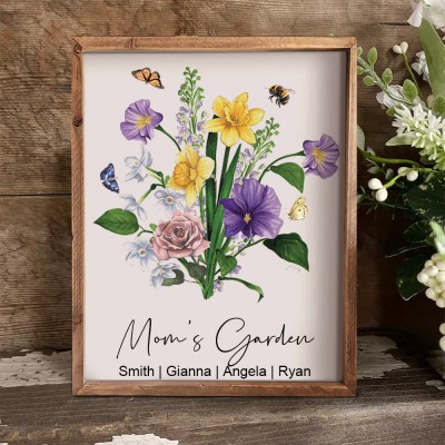 Personalized Mom's Garden Birth Flower Bouquet Frame Family Keepsake Gifts Christmas Gift Ideas for Mom Grandma
