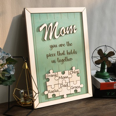 Custom Mom Puzzle Piece Sign with Kids Names Gift Ideas for Mom Mother's Day Gifts