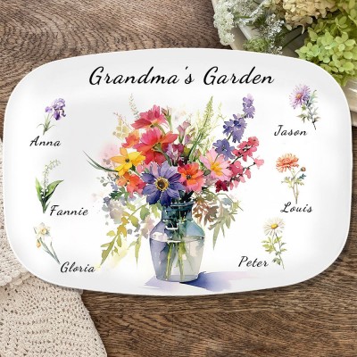 Grandma's Garden Birth Flower Platter with Grandkids Names Personalized Gifts for Mom Grandma Christmas Gift Ideas