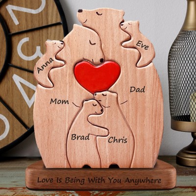Wooden Bear Family Puzzle with Names Custom Family Home Decor Christmas Gift Ideas