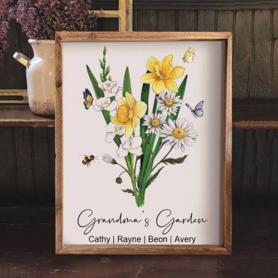 Custom Grandma's Garden Birth Month Flower Art Print Frame Christmas Gift Ideas for Mom Grandma