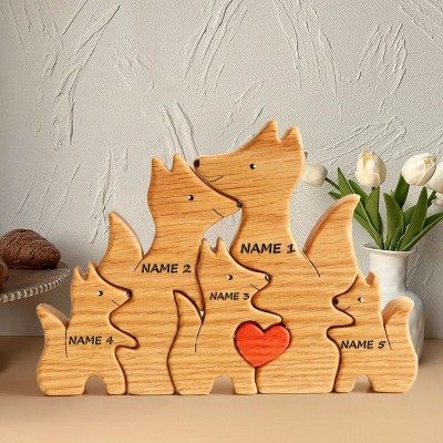 Personalized Wooden Fox Family Puzzle with Engraved Names Keepsake Gifts Christmas Gifts
