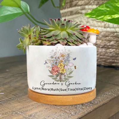Personalized Grandma's Garden Birth Flower Bouquet Mini Succulent Plant Pots Love Gift For Mom Grandma Mother's Day Gift