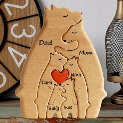 Wooden Bear Family Puzzle with Engraved Names Personalized Family Gifts Christmas Gift Ideas