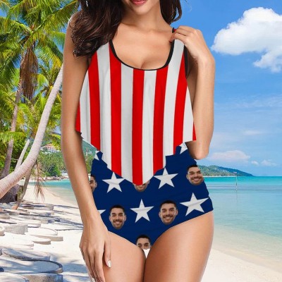 Personalized American Flag Ruffle Tankini Swimsuit Set for Women Summer Fun Beach Party Gift
