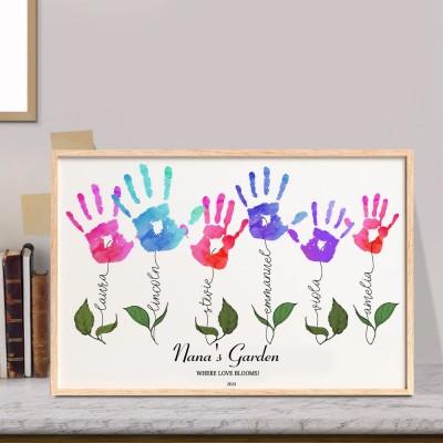 Personalized Nana's Garden DIY Handprint Art Frame Gift for Grandma Nana Mom Birthday Gift for Her 