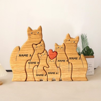 Wooden Cats Family Puzzle Custom Animal Figurines Anniversary Gifts Christmas Family Gifts