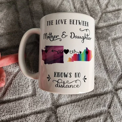 Personalized Hearts Over Cities Mother Daughter Long Distance State Mug Gift For Mom Mother's Day Gift Ideas