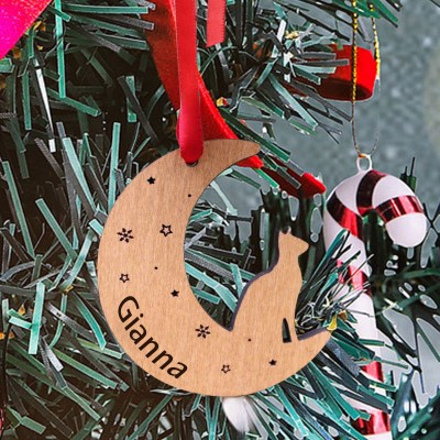 Personalized Cat Christmas Tree Wooden Ornament Pet Lover Christmas Gift