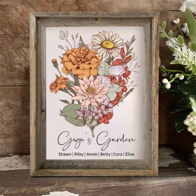 Custom Gigi's Garden Bouquet Frame With Birth Flowers And Grandkids Names Mother's Day Gifts Keepsake Gift Ideas For Mom Grandma