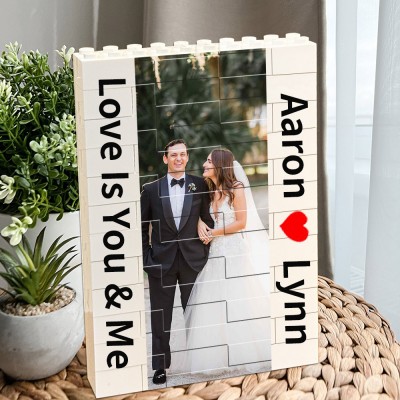 Custom Love Is You and Me Engraved Building Block Photo Puzzle Wedding Anniversary Gift Ideas Valentine's Day Gifts