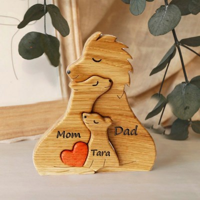 Personalized Wooden Lion Family Puzzle with Names Anniversary Gifts Christmas Gifts