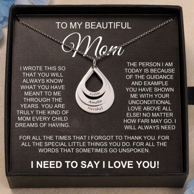 To My Beautiful Mom Personalized Drop Shaped Name Necklace Unique Gift Ideas for Mom 