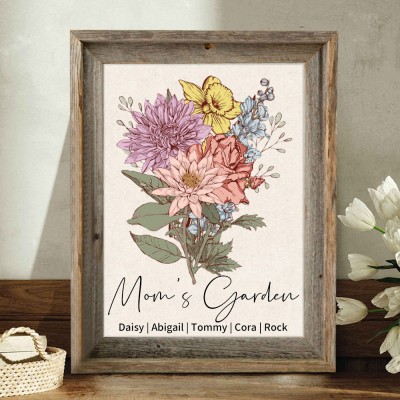 Custom Mom's Garden Bouquet Frame With Birth Flowers Mother's Day Gifts Unique Gift Ideas For Mom Grandma
