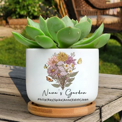 Personalized Nana's Garden Scculent Plant Pot With Birth Flower Bouquet Unique Gift For Mom Grandma Mother's Day Gift Ideas