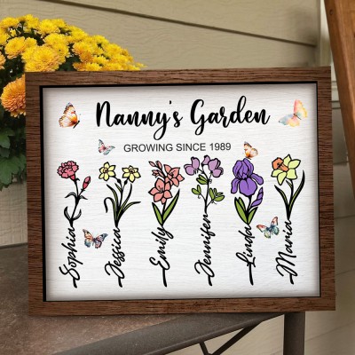 Personalized Nanny's Garden Family Birth Flower Frame With Kids Names Gift Ideas For Mom Grandma Mother's Day Gift