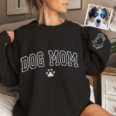 Custom Dog Mom Embroidered Sweatshirt Hoodie Dog Ear Outline On The Sleeve Gift Ideas for Pet Lovers