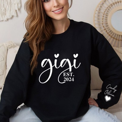 Personalized Gigi Sweatshirt with Grandkids Names On Sleeve Gift For Grandma New Mom Mother's Day Gifts