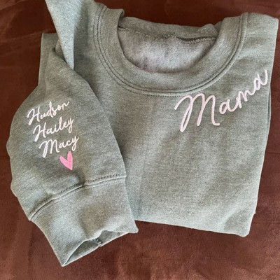 Personalized Mama Neckline Embroidered Sweatshirt Hoodie Mother's Day Gift Ideas Love Gift For Mom Grandma