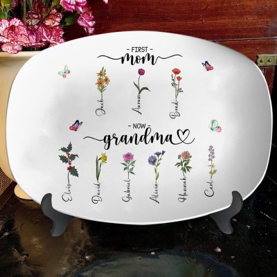 Personalized Art Print Birth Flower Platter Family Garden Gifts for Mom Gramdma Mother's Day Gift Ideas